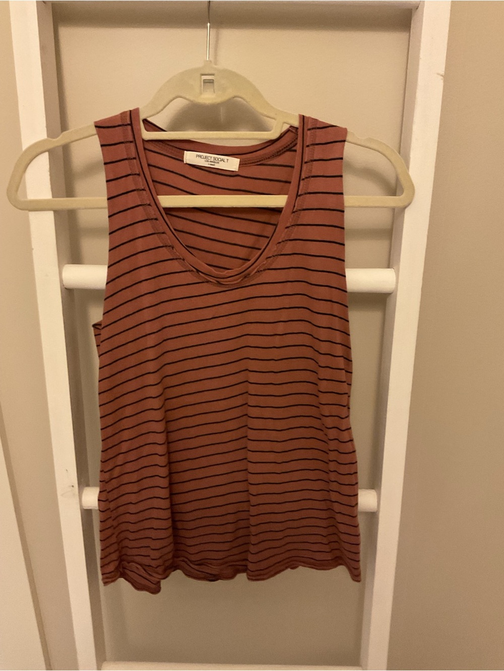 Project Social T Dusty Rose and Black Striped Scoop Neck Tank